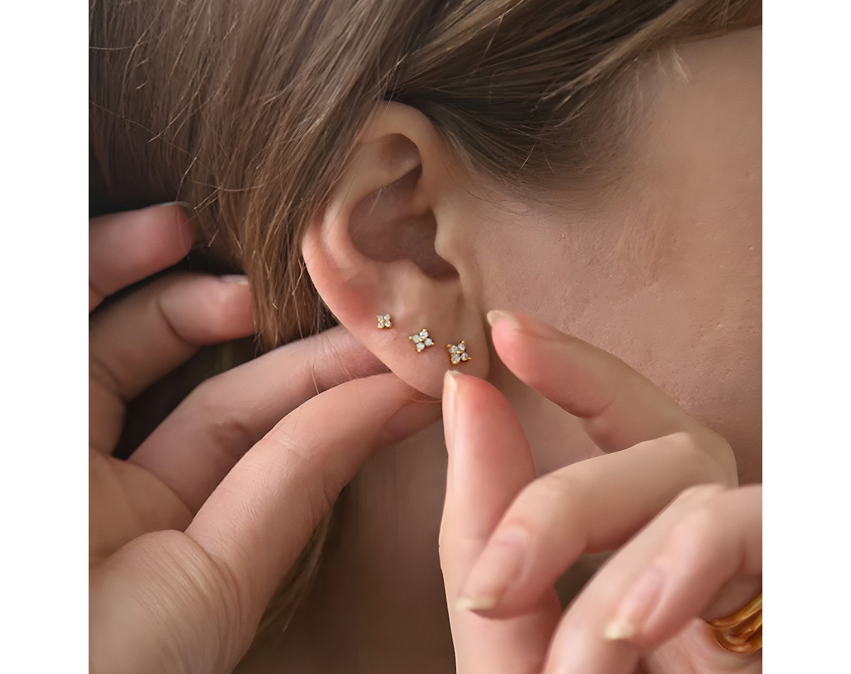 Cubic zirconia flower stud earrings sterling silver sold by pair