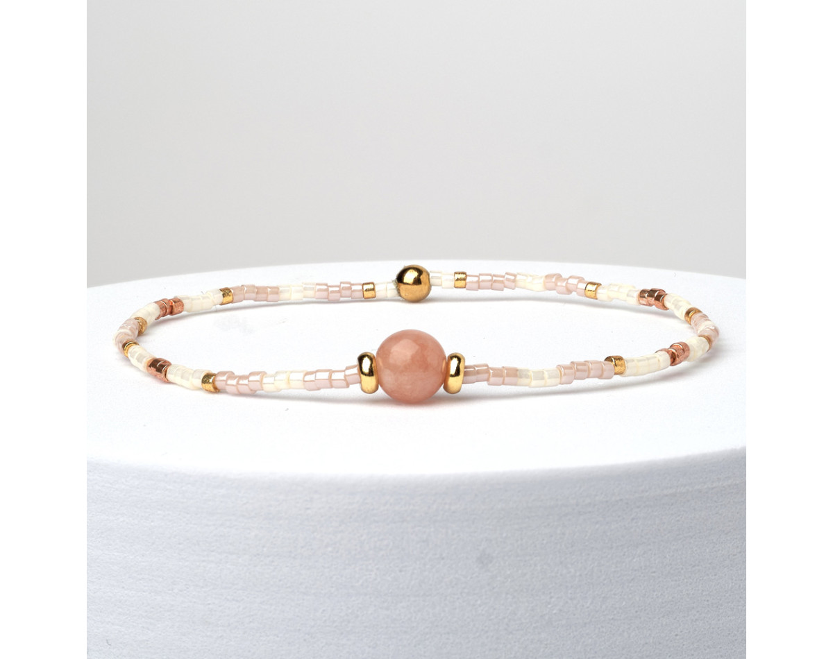 Bracelet 2 Rangs En Plaqué Or - Perles Miyuki Et Pierre Semi-précieuse, Neuf Avec étiquettes, Marque Tata Gisèle