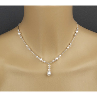 Bridal necklace LILY Swarovski crystal pearls ivory white jewel for bride