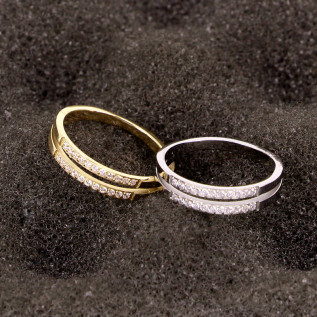 Bague alliance acier inoxydable et titane 2 rangs zircons, argent or anneau zircon alliance empilable