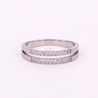 Bague alliance acier inoxydable et titane 2 rangs zircons, argent or anneau zircon alliance empilable