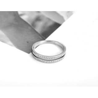 Bague alliance acier inoxydable et titane 2 rangs zircons, argent or anneau zircon alliance empilable