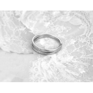 Bague alliance acier inoxydable et titane 2 rangs zircons, argent or anneau zircon alliance empilable