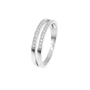 Bague alliance acier inoxydable et titane 2 rangs zircons, argent or anneau zircon alliance empilable