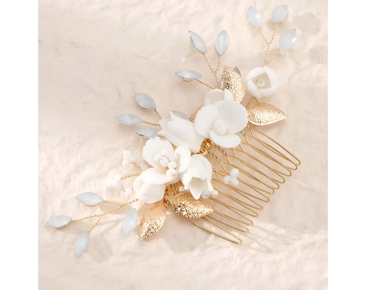 Peigne à Cheveux Perles Pour Mariée/mariage – Blanc Cassé, Cristal, Doré – Neuf Avec étiquettes, Ornement Romantique