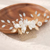 Bridal hair comb DAHLIA, crystals, porcelain flowers, leaves, pearls