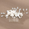 Bridal hair comb DAHLIA, crystals, porcelain flowers, leaves, pearls