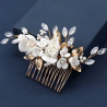 Bridal hair comb DAHLIA, crystals, porcelain flowers, leaves, pearls