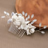 Bridal hair comb DAHLIA, crystals, porcelain flowers, leaves, pearls