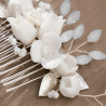 Bridal hair comb DAHLIA, crystals, porcelain flowers, leaves, pearls