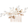 Bridal hair comb DAHLIA, crystals, porcelain flowers, leaves, pearls