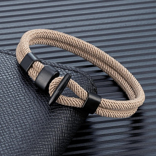 Double-row nautical rope and black hook fastener men bracelet