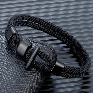 Double-row nautical rope and black hook fastener men bracelet