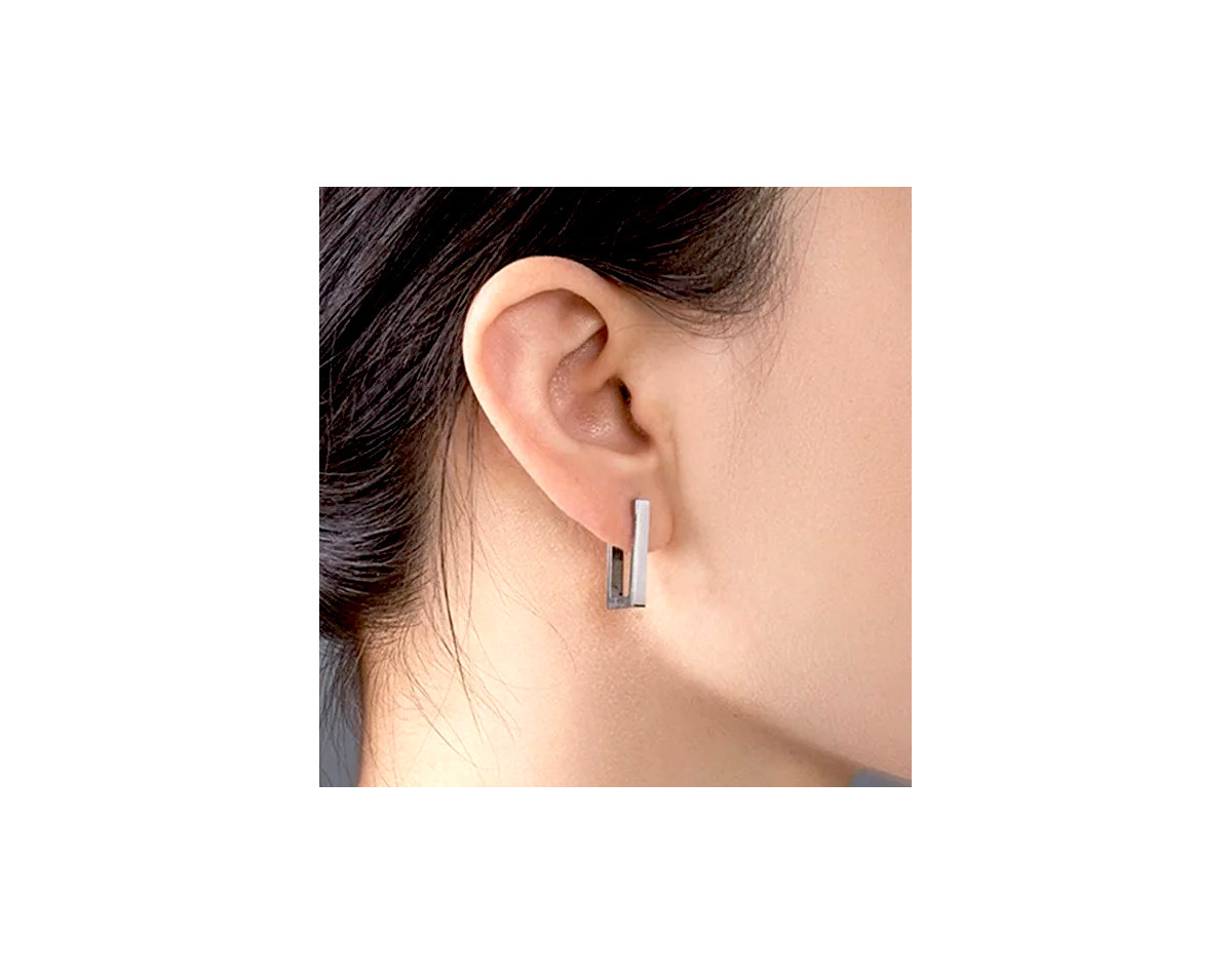 Boucles D'oreilles Créoles Rectangulaires - Acier Inoxydable Doré - Femme