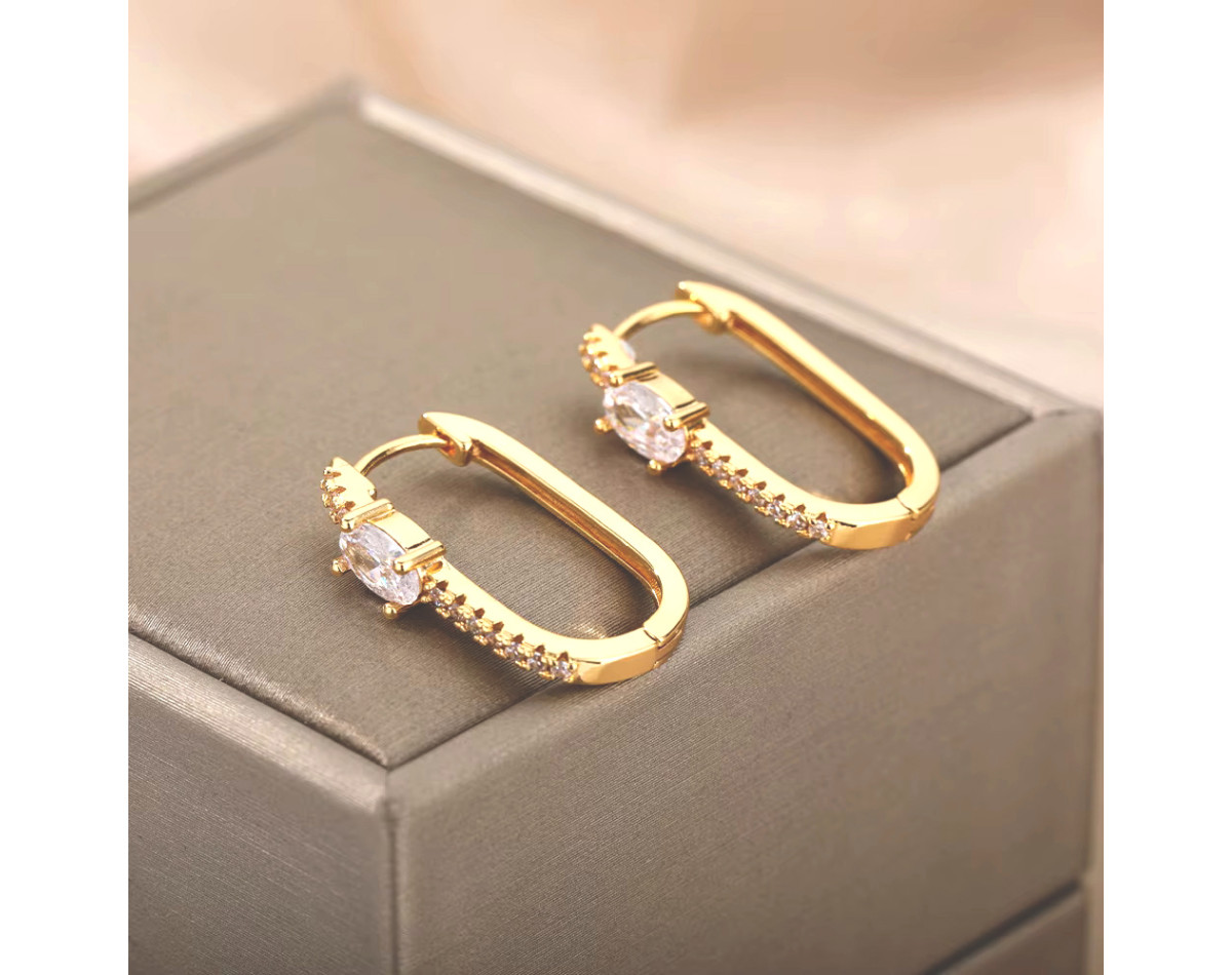 Boucles D'oreilles Créoles 16mm Plaqué Or 18 Carats Avec Zirconium - Femme