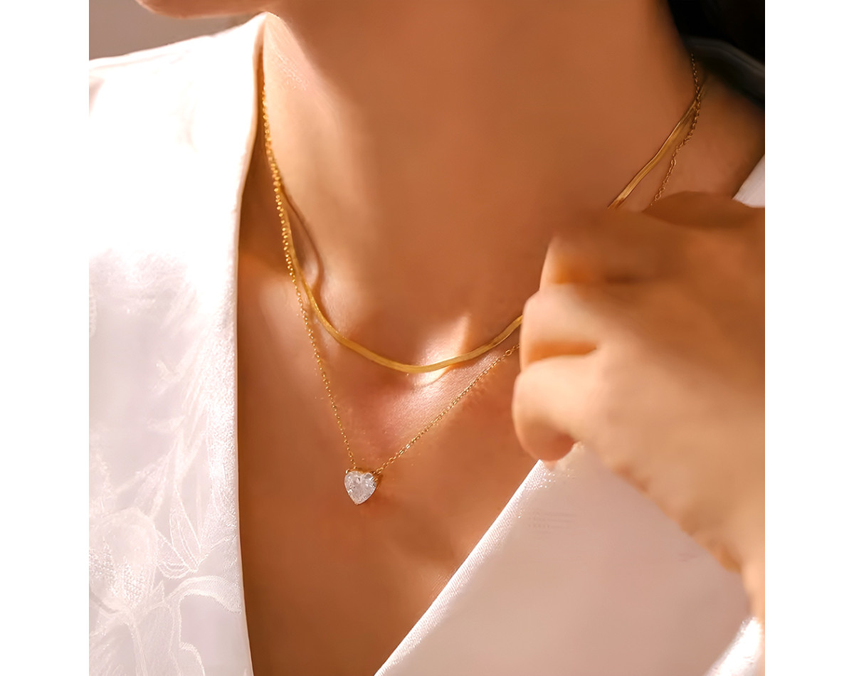 Collier Plaqué Or 18 Carats – Pendentif Cœur étoile Avec Oxyde De Zirconium – Neuf Avec étiquettes