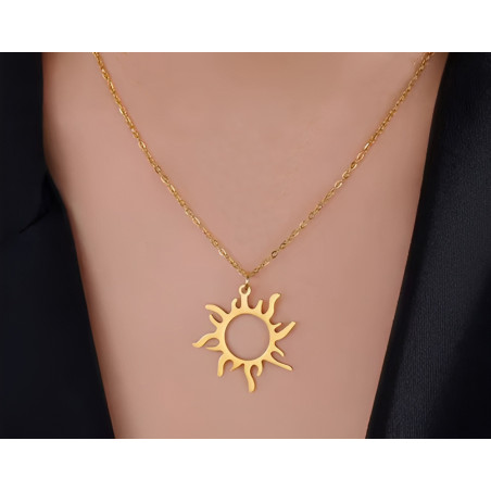 Sun pendant necklace in silver or gold stainless steel