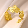 Wide cuff flower bracelet in silver gold stainless steel woman gift