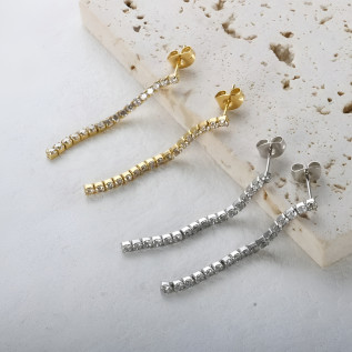 Cubic zirconia cascade stud earrings silver gold stainless steel sold by pair