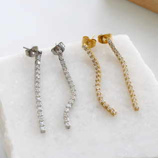 Cubic zirconia cascade stud earrings silver gold stainless steel sold by pair