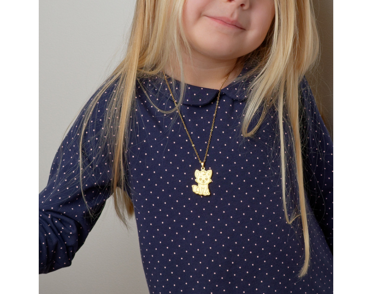 Baby animal pendant necklace silver or gold stainless steel cat rabbit hippopotamus sheep elephant tiger lion child jewelry