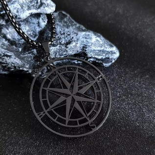 Collier homme pendentif grande boussole creuse noire argent ou or sur chaîne vénitienne en acier inoxydable collier cadeau homme