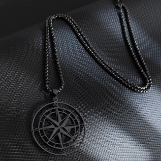 Collier homme pendentif grande boussole creuse noire argent ou or sur chaîne vénitienne en acier inoxydable collier cadeau homme