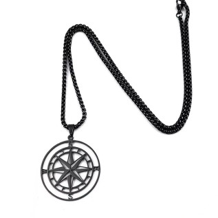 Collier homme pendentif grande boussole creuse noire argent ou or sur chaîne vénitienne en acier inoxydable collier cadeau homme