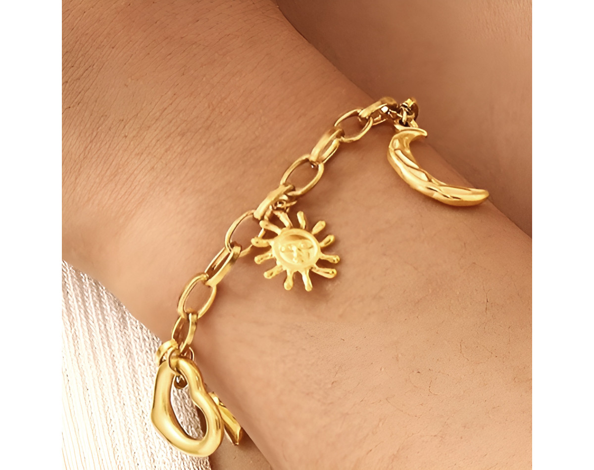 Charm bracelet in gold stainless steel woman gift