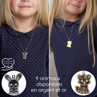 Baby animal pendant necklace silver or gold stainless steel cat rabbit hippopotamus sheep elephant tiger lion child jewelry