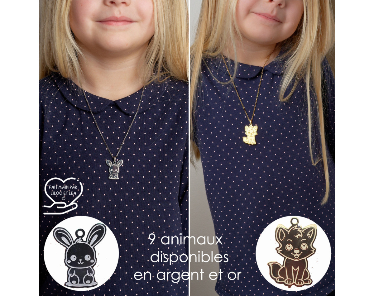 Baby animal pendant necklace silver or gold stainless steel cat rabbit hippopotamus sheep elephant tiger lion child jewelry