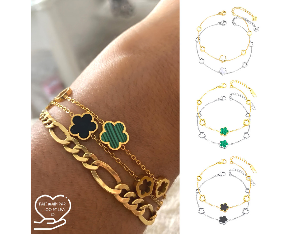 Plum blossom bracelet in white mother-of-pearl or resin in silver or gold stainless steel woman gift