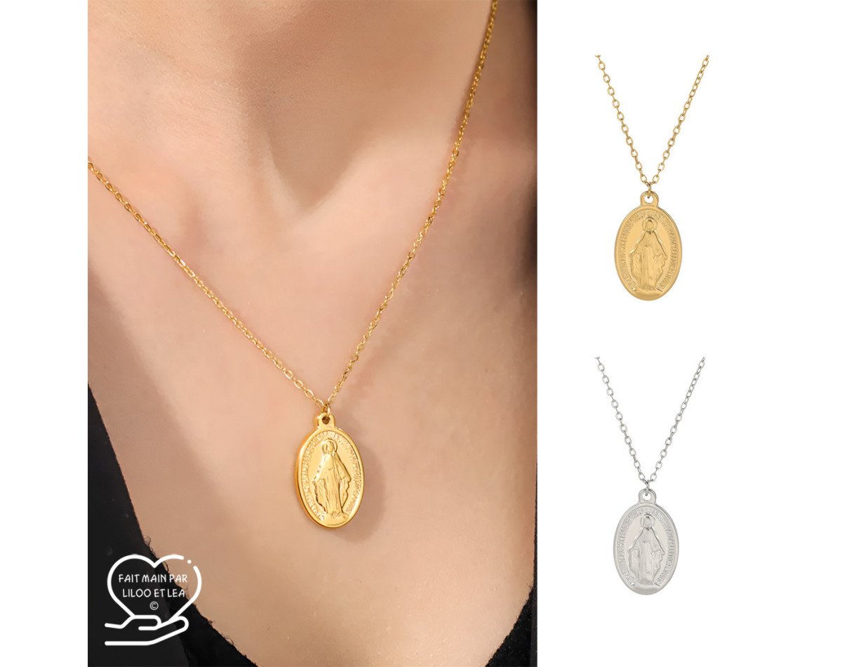Virgin Mary pendant necklace 2 silver or gold stainless steel woman jewelry religeous necklace
