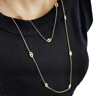 Collier mi-long ou sautoir maille marine acier inoxydable argent or cadeau femme