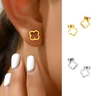 Boucles d'oreilles trèfles creux acier inoxydable argent or vendues par paire