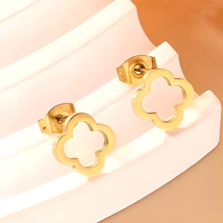 Boucles d'oreilles trèfles creux acier inoxydable argent or vendues par paire