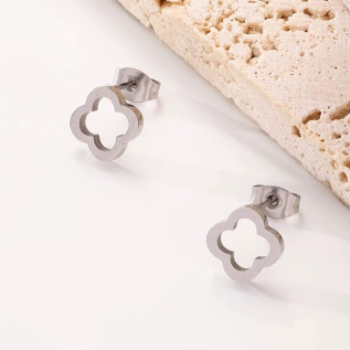 Boucles d'oreilles trèfles creux acier inoxydable argent or vendues par paire