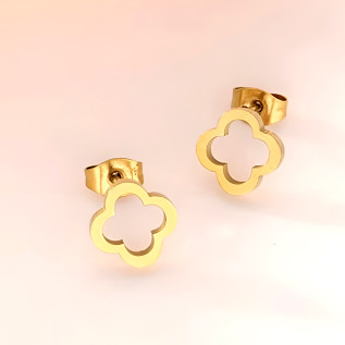 Boucles d'oreilles trèfles creux acier inoxydable argent or vendues par paire
