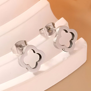 Boucles d'oreilles trèfles creux acier inoxydable argent or vendues par paire