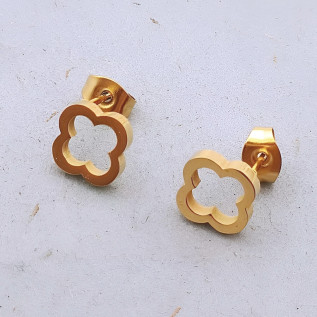 Boucles d'oreilles trèfles creux acier inoxydable argent or vendues par paire