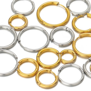 Boucles d'oreilles créoles toutes tailles acier inoxydable argent or noir vendues par paire