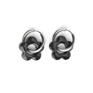 Boucles d'oreilles créoles en acier inoxydable argent or et fleurs de prunier en résine à composer