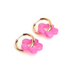 Boucles d'oreilles créoles en acier inoxydable argent or et fleurs de prunier en résine à composer