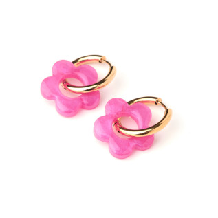 Boucles d'oreilles créoles en acier inoxydable argent or et fleurs de prunier en résine à composer