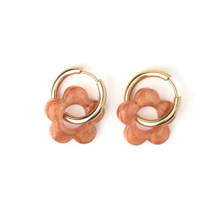 Boucles d'oreilles créoles en acier inoxydable argent or et fleurs de prunier en résine à composer