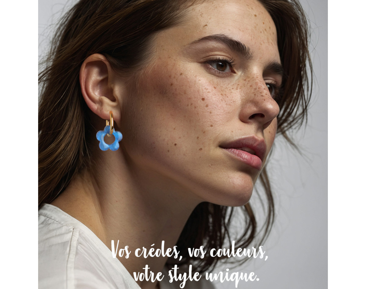 Boucles d'oreilles créoles en acier inoxydable argent or et fleurs de prunier en résine à composer