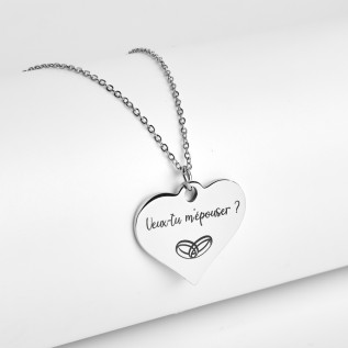 Collier cœur collection Message d’Amour 1 acier inoxydable argent or oxyde de zirconium gravure laser