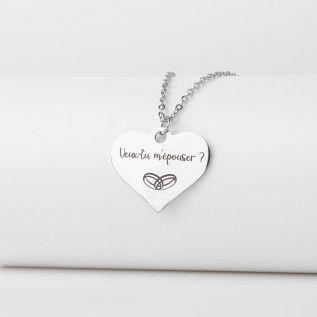 Collier cœur collection Message d’Amour 1 acier inoxydable argent or oxyde de zirconium gravure laser