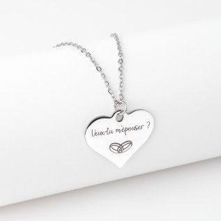 Collier cœur collection Message d’Amour 1 acier inoxydable argent or oxyde de zirconium gravure laser
