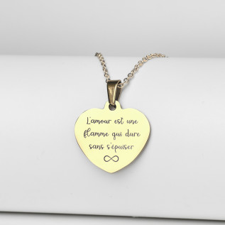 Collier cœur collection Message d’Amour 4 acier inoxydable argent or gravure laser